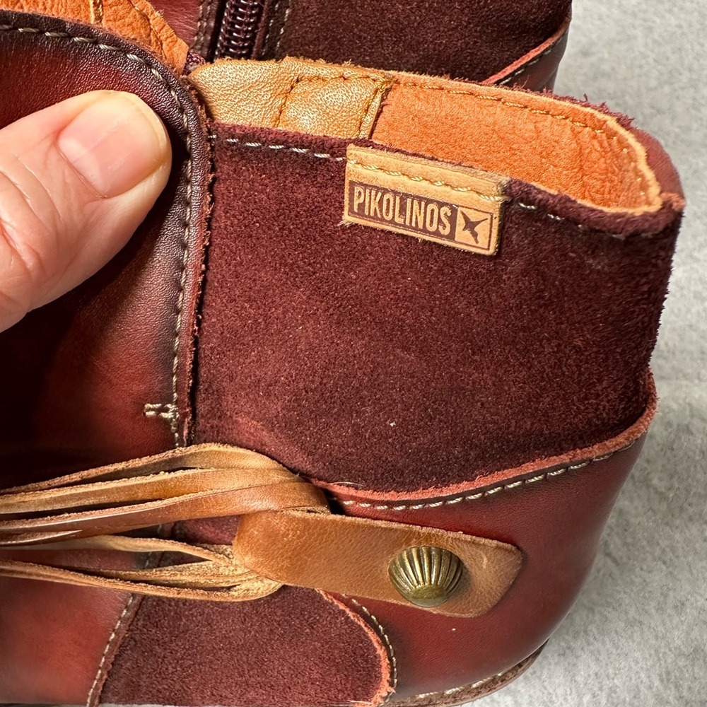 Pikolinos Burgundy Leather Suede Fringe Ankle Boots‎ Women US sized 8.5 - Picture 2 of 13